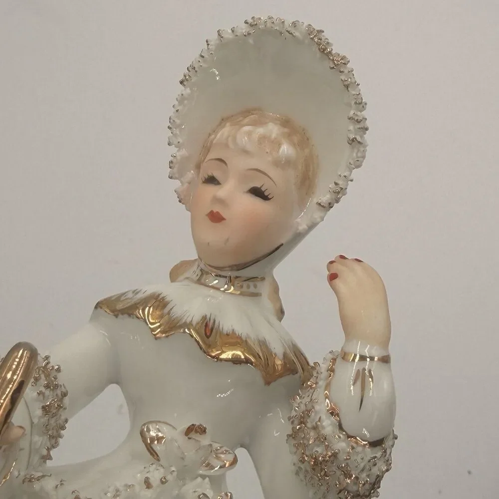 Vintage Lefton China Victorian Lady Figurine KW1569 Spaghetti Trim Japan 5.75”